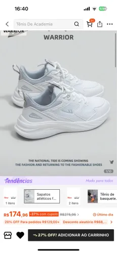 Tênis de Academia Esportivo WARRIOR Branco