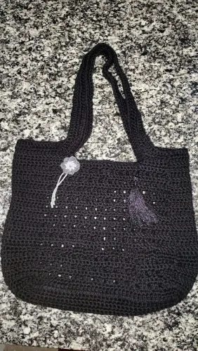 Bolsa crochê praia preta sob medida 