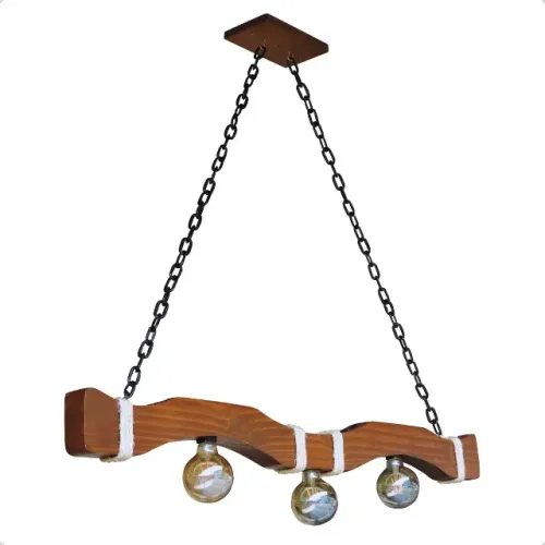 Lustre Pendente Madeira Canga De Boi 1 Metro Com Corrente Marrom