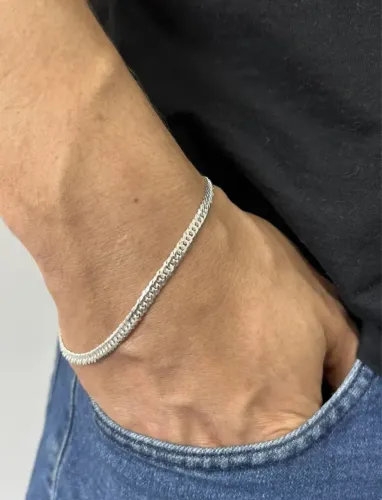Pulseira De Prata Masculina Elo Duplo 4mm 