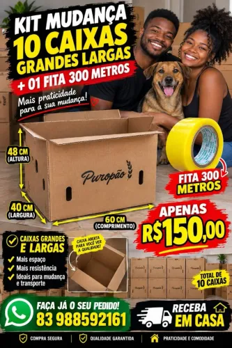 Caixas para Mudanças em João pessoa 10 cxs + 01 fita 300 metros caixas quadradas largas 