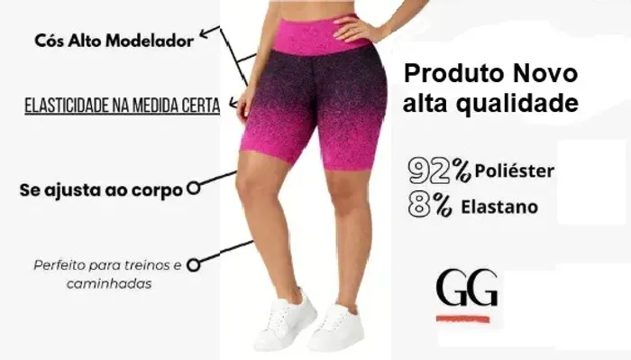 Bermuda em Degrade Rosa Escuro e Preto Alta Qualidade Tam G_GG Nova 