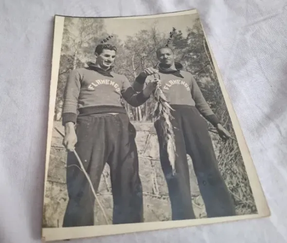 Foto jogadores Beto e Newton do Flamengo com dedicatória 1951