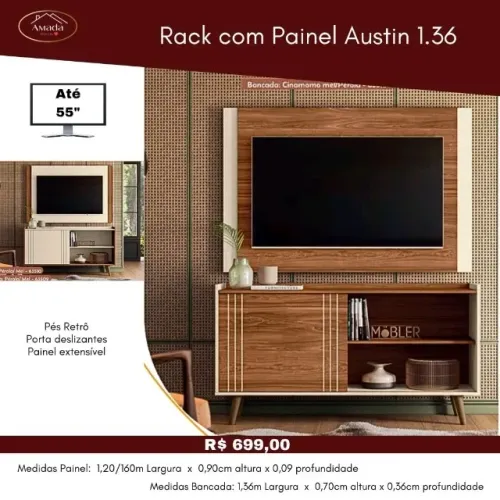 Rack com Painel Austin 1.36, a pronta entrega 
