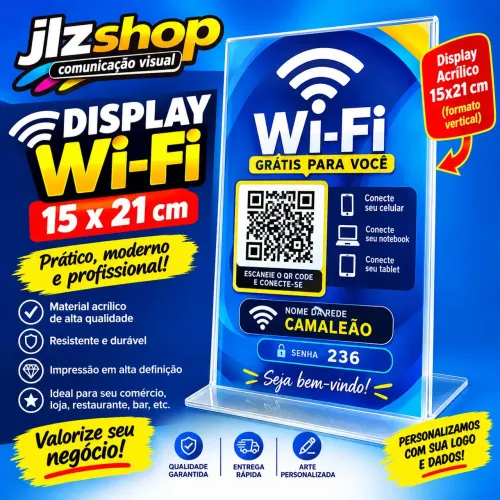 Display acrílico 15x21cm compartilhar rede WI FI