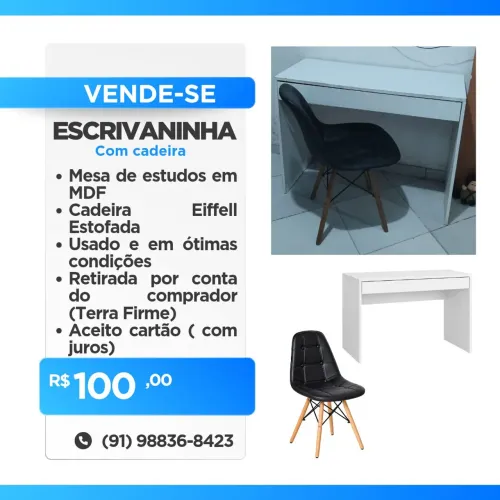 Escrivaninha com Cadeira Eiffel Estofada Preta