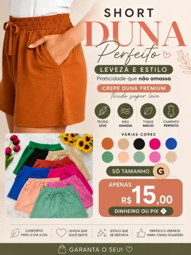 Short Feminino Crepe Duna Premium Leve Várias Cores Tamanho G