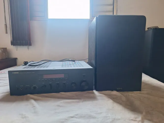 Caixas de som polkaudio tsi300/subwoofer ativo infinity ps38/receiver yamaha rs500