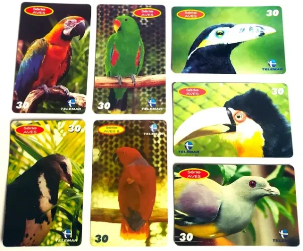 Cartões Telefônicos Telemar Série Aves - Lote com 7 Cartões - Ano:2001