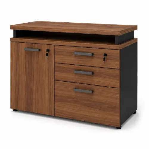 Gaveteiro Escritório Com Porta E Chave Design Moderno Nogal Preto 21422