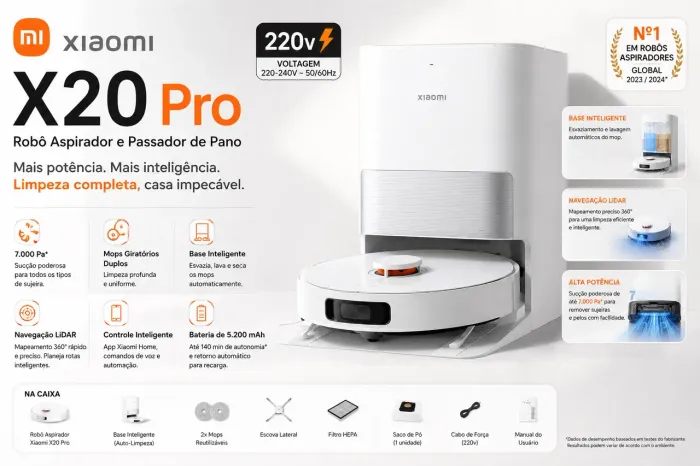 Robô Aspirador Xiomi X20 Pro Branco - 220V