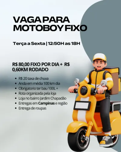 Motoboy Fixo para Entregas de Roupas - Terça a Sexta