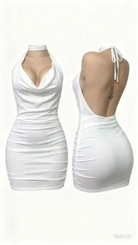 Vestido Branco Halter ,Amarra Fina no Pescoço-(Costas Abertas)