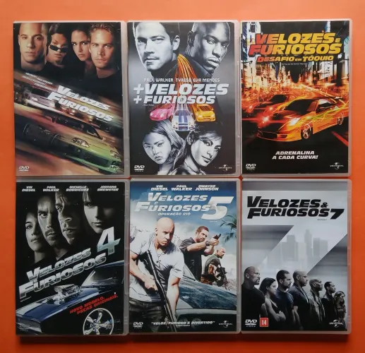 Dvd Velozes e Furiosos 1,2,3,4,5 e 7