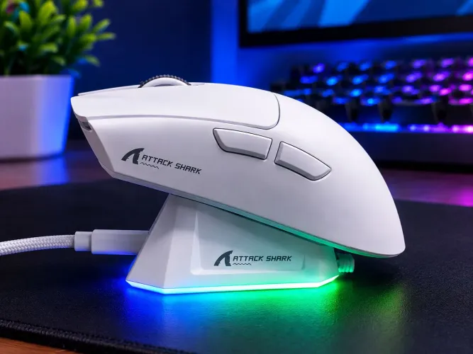 Attack Shark X11 Branco, 22k DPI, Dock de Carregamento