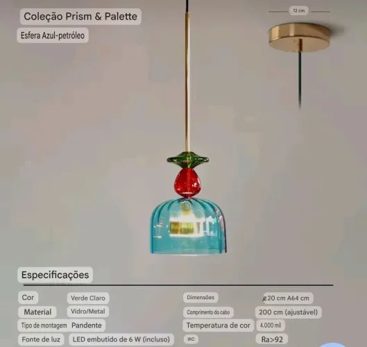 pendente decorativo de vidro colorido