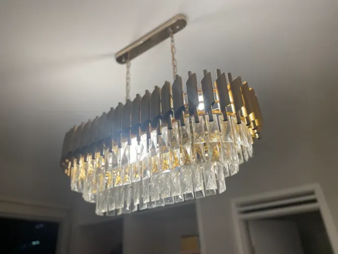 LUSTRE OVAL DE CRISTAL E METAL DOURADO - MODELO VIVENDI / RTL-310D