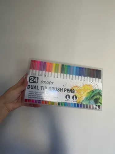 Kit 24 cores caneta brush lettering ponta fina dual pen colorir e desenho