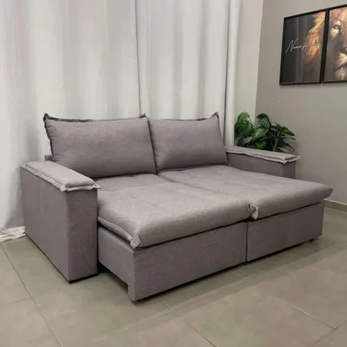 Sofá Cama Julia 4 Lugares Retrátil Tecido Linho 220cm/ frete grátis