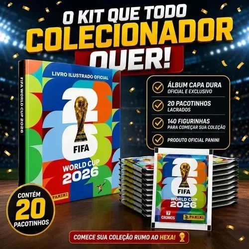 Álbum Copa Do Mundo 2026 Panini - Capa Dura + 20 pacotes lacrados de figurinhas