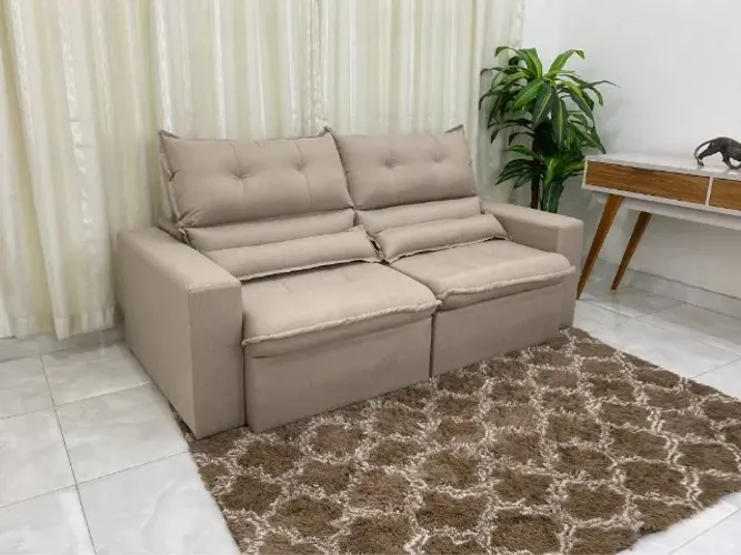 Sofá Retrátil e Reclinável Vênus 2.00m Linho Bege Até 12x - Frete Grátis