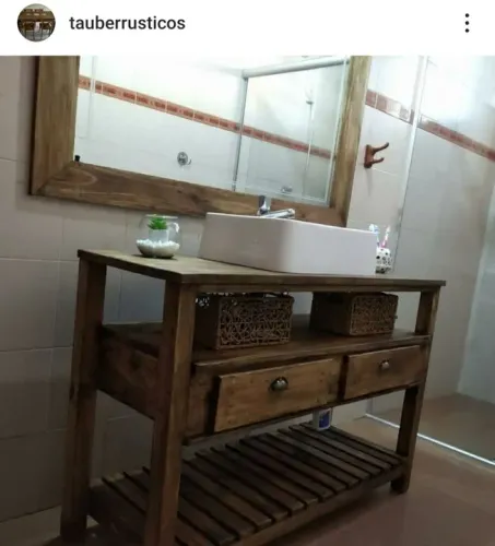 Armário de Banheiro em Madeira Rústico com 2 Gavetas