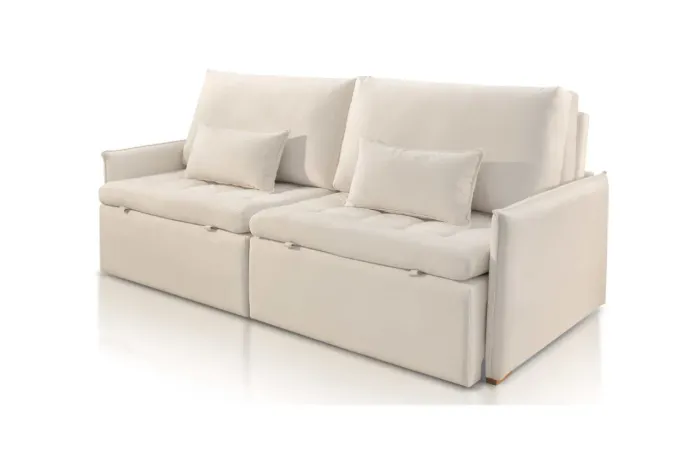 Sofá Cama Retrátil 2,20m Linho Bege Molas Bonnel r54