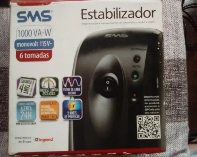 Estabilizador SMS, Marca do Grupo Legrand- 1000VA-W, Monovolt 115V com 6 tomadas