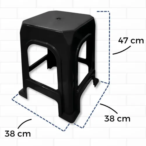 Banqueta Resistente Plástica Preta 47cm