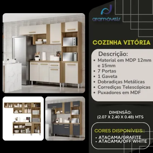 Kit Armario Cozinha Vitoria 7P 1G Novo