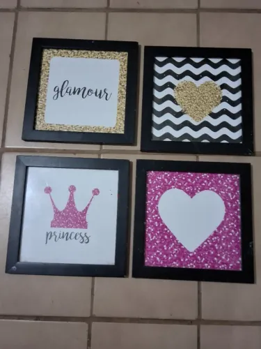 Conjunto Quadros decorativos para quarto de menina brilhos