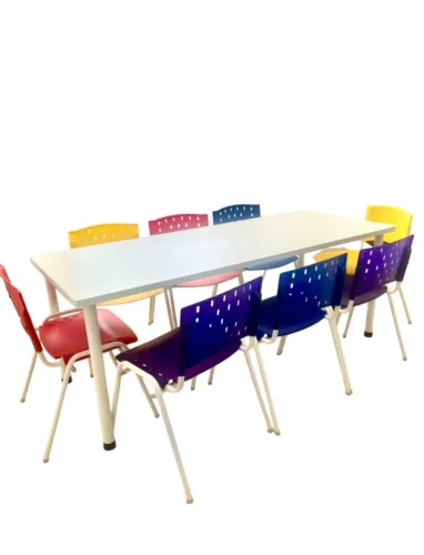 Mesa para refeitorio adulto-2,00x80x75-com cadeiras coloridas