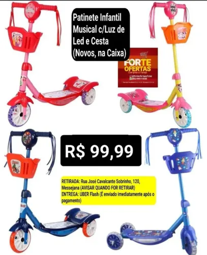 Patinete Infantil Musical c/ Luz de Led e Cesta - Brink+