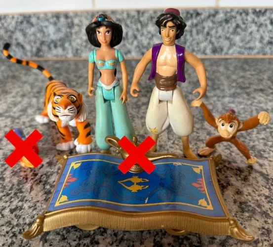 Coleção Aladdin, Jasmine, Abu, tapete e Rajah