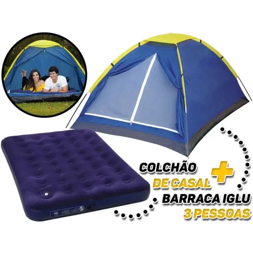 Kit Camping: Barraca Iglu 3 Pessoas + Colchão Casal