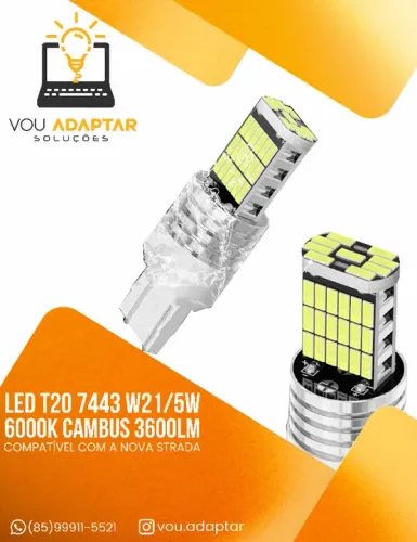 Par Led T20 7443 W21/5w Branco 6000k Cambus 3600lm nova strada