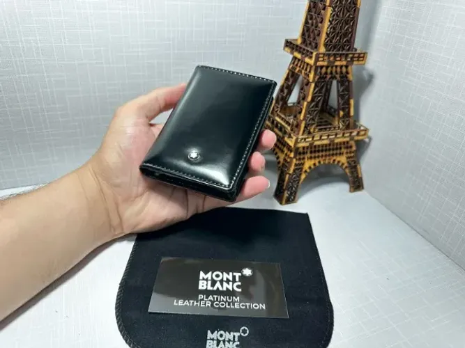 PORTA CARTÃO MASCULINO MONTBLANC COURO SINTÉTICO BRILHANTE PRETO PREMIUM MB AAA