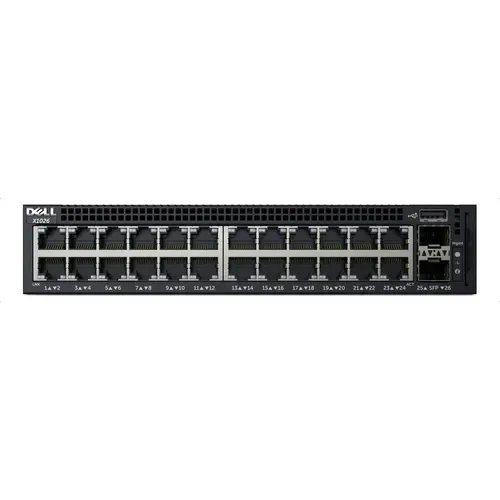 Switch Dell X1026 com 24 portas Gigabit + 2 SFP. Silencioso, ideal para rede rápidas