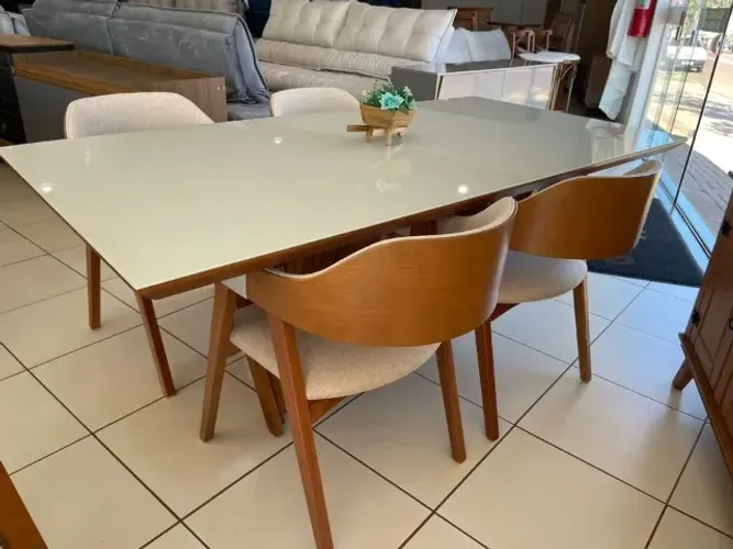  Mesa de jantar 2.00 mt pé bailarina em madeira com 6 cadeiras--Qualidade e inovação