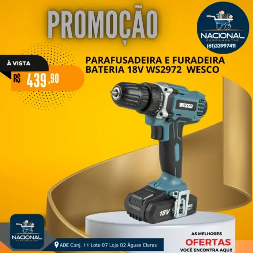 Parafusadeira Furadeira A Bateria 18v 3/8 10mm Ws2972 Wesco Awesome Blue 127/220v