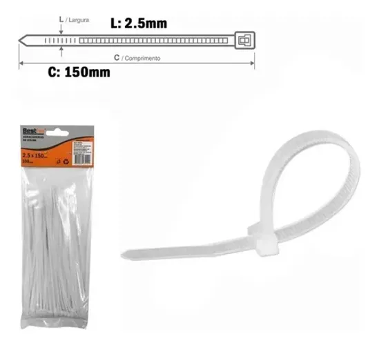 ABRACADEIRA DE NYLON 100PCS BRANCA 2,5X80MM BESTFER