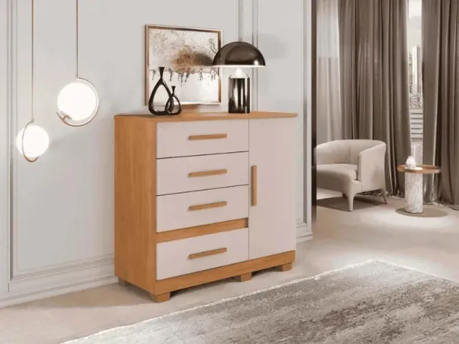 Cômoda Compacta 4 Gavetas 1 Porta 97Cm. Produto Novo Direto de Fábrica P/Sua Casa.