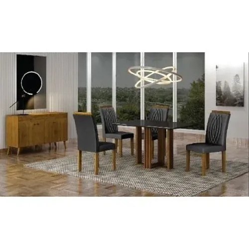 Mesa Jade 120x80 Vidro Chumbo C/ 4 Cad Freijo/joli Chumbo