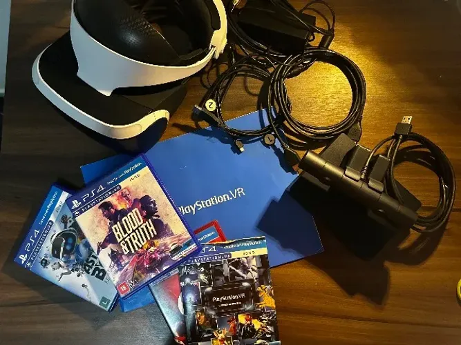 Kit PS VR (Óculos de Realidade Virtual PS4) + 4 Jogos + Manual - Defeito na Fonte