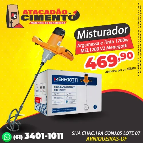Misturador de Argamassa e Tinta Elétrico 1200w MEL1200 V2 Menegotti