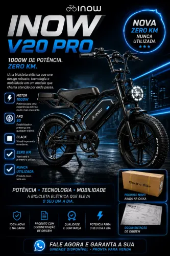 Bicicleta Elétrica INOW V20 PRO 1000W Aro 20 ZERO KM