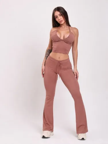 CONJUNTO TOP VERSÁTIL + CALÇA FLARE NUDE PEÇAS NOVAS TAMANHO M