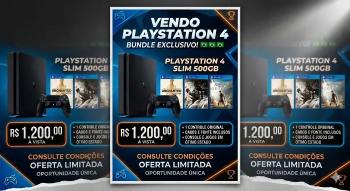 Vendo PS4 500gb c/3 Jogos 1.200,00