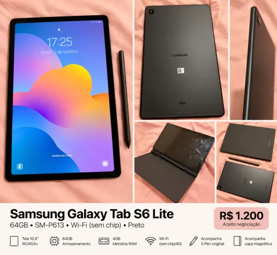 Samsung Galaxy Tab S6 Lite 64GB + S Pen + Capa Magnética 