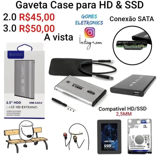 Case para HD ou ssd modelo pequeno 2,5mm, gaveta p/ HD (Loja fisica)